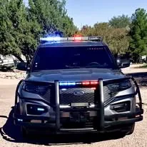 Black Ford Explorer police interceptor front view