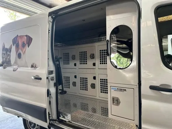 Animal control van interior with kennels